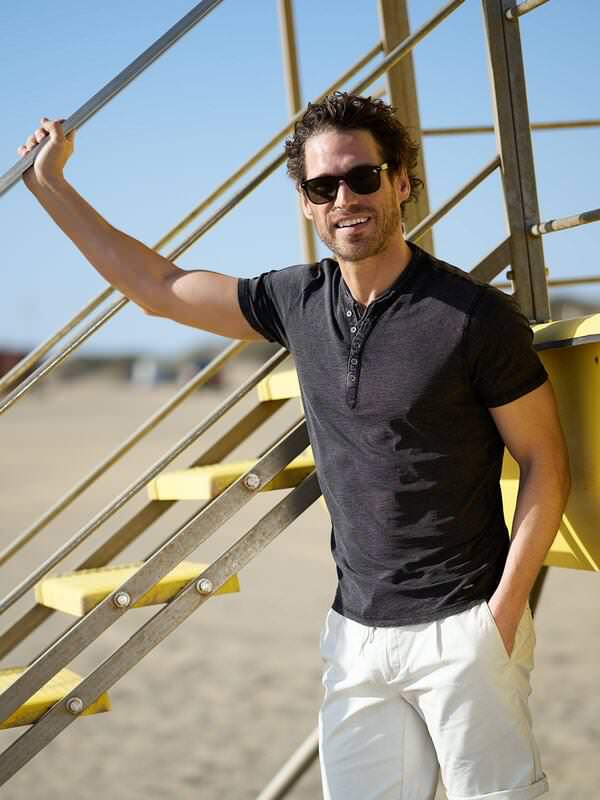 emilio adani Herren Henley-Shirt uni Grau regular Knopfleiste von emilio adani