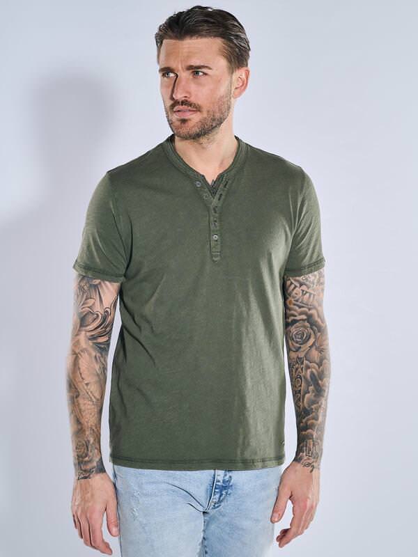 emilio adani Herren Henley-Shirt uni Grün regular Knopfleiste von emilio adani