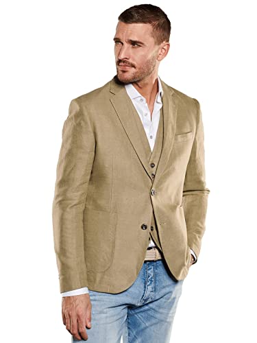 emilio adani Herren Herren Freizeit-Sakko mit Leinenanteil, 34604, 34604, Khaki in Größe 58 von emilio adani