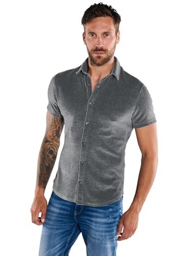 emilio adani Herren Herren Kurzarm-Hemd Slim fit, 36188, 36188, Grau in Größe XXL von emilio adani