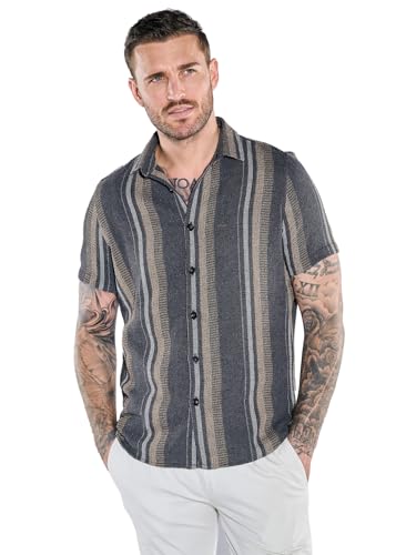 emilio adani Herren Herren Kurzarm-Hemd gestreift, Anthrazit, 38520, Anthrazit in Größe 3XL von emilio adani