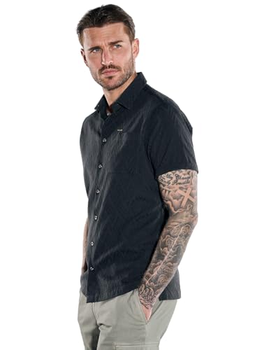 emilio adani Herren Kurzarm-Hemd strukturiert, 38992, Schwarz in Größe L von emilio adani