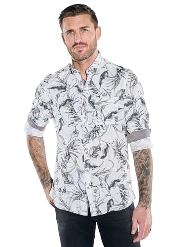 emilio adani Herren Langarm-Hemd Gemustert, 38481, Hellgrau in Größe 3XL von emilio adani