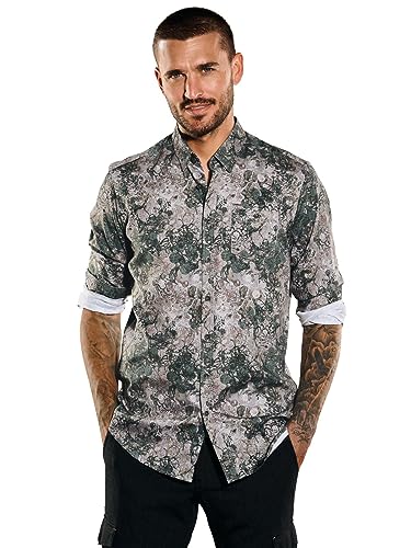 emilio adani Herren Herren Langarm-Hemd Gemustert, Braunbeige, 35360, Braunbeige in Größe M von emilio adani