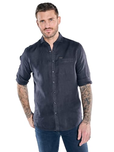 emilio adani Herren Langarm-Hemd aus Leinen, 38560, Saphirblau in Größe L von emilio adani