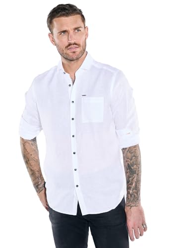 emilio adani Herren Herren Langarm-Hemd aus Leinen, 38564, 38564, Reinweiss in Größe S von emilio adani