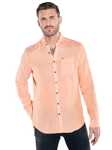 emilio adani Herren Herren Langarm-Hemd aus Leinen, Orange, 38565, Orange in Größe L von emilio adani