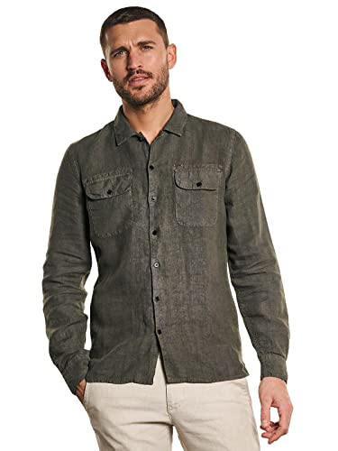 emilio adani Herren Herren Langarm-Hemd im Overshirt Design, 32622, 32622, Oliv in Größe L von emilio adani