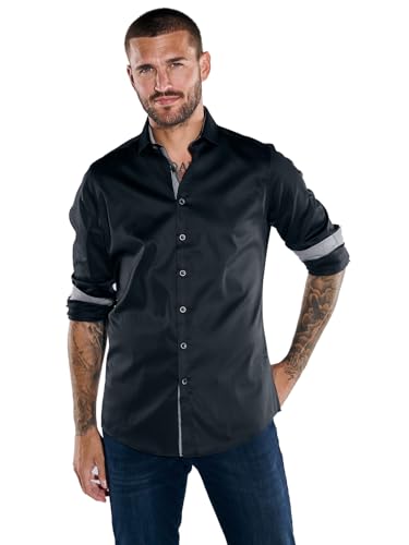 emilio adani Herren Herren Langarm-Hemd mit Satinanteil, Schwarz, 39410, Schwarz in Größe M von emilio adani