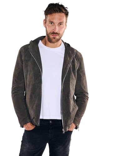 emilio adani Herren Herren Lederjacke mit Kapuze, 36208, 36208, Dunkelgrau in Größe 56 von emilio adani