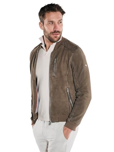 emilio adani Herren Herren Lederjacke slim fit, 36517, 36517, Khaki in Größe 50 von emilio adani