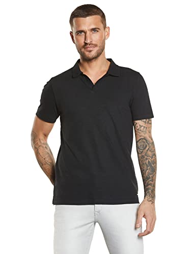 emilio adani Herren Herren Polo-Shirt mit Leinenanteil, 34512, 34512, Schwarz in Größe L von emilio adani