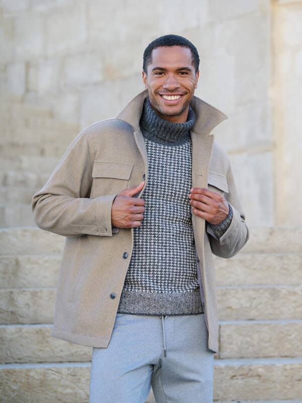 emilio adani Herren Jacke mit heraustrennbarem Inlet Beige regular uni Kapuze von emilio adani