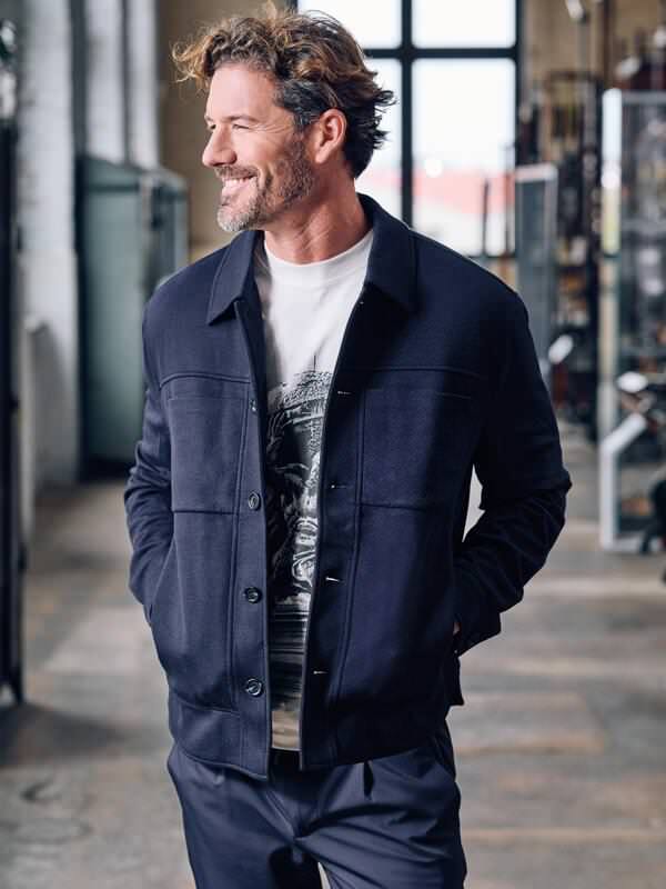 emilio adani Herren Jacke Blau regular uni Kent-Kragen von emilio adani