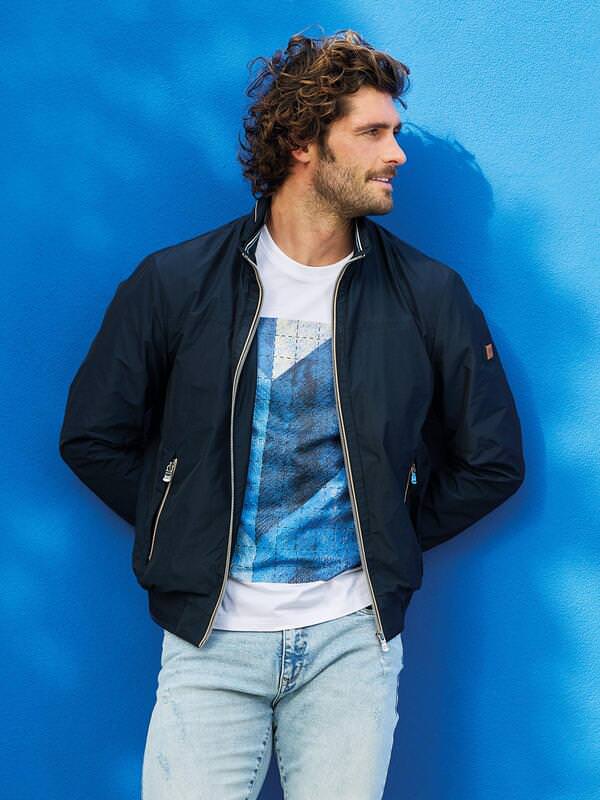 emilio adani Herren Funktionsjacke mit wasserabweisender Oberfläche blau regular uni Stehkragen von emilio adani