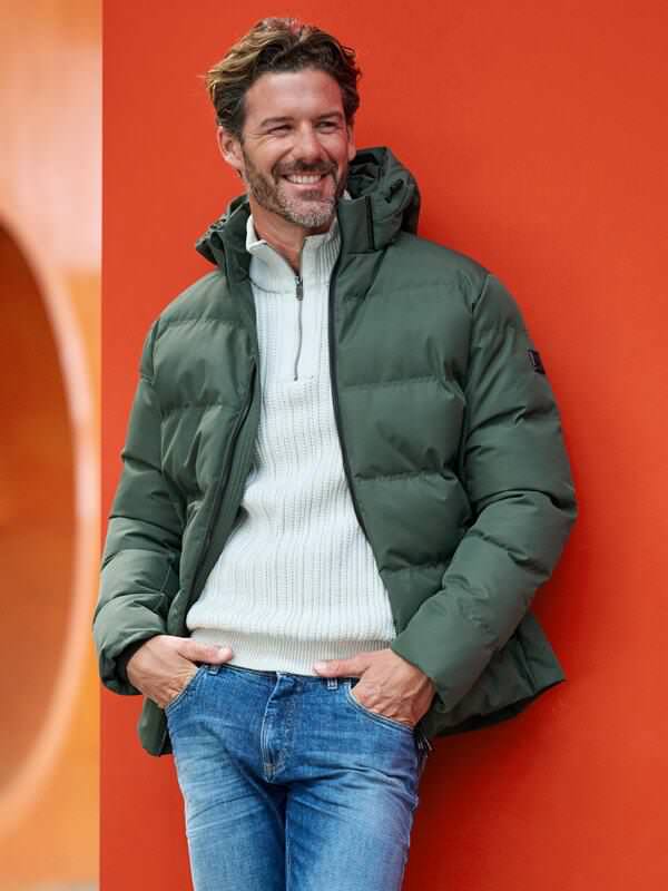 emilio adani Herren Jacke mit abnehmbarer Kapuze Grün regular uni Kapuze von emilio adani