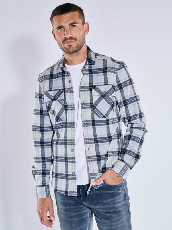 emilio adani Herren Langarm-Hemd kariert Blau slim fit Kent-Kragen von emilio adani