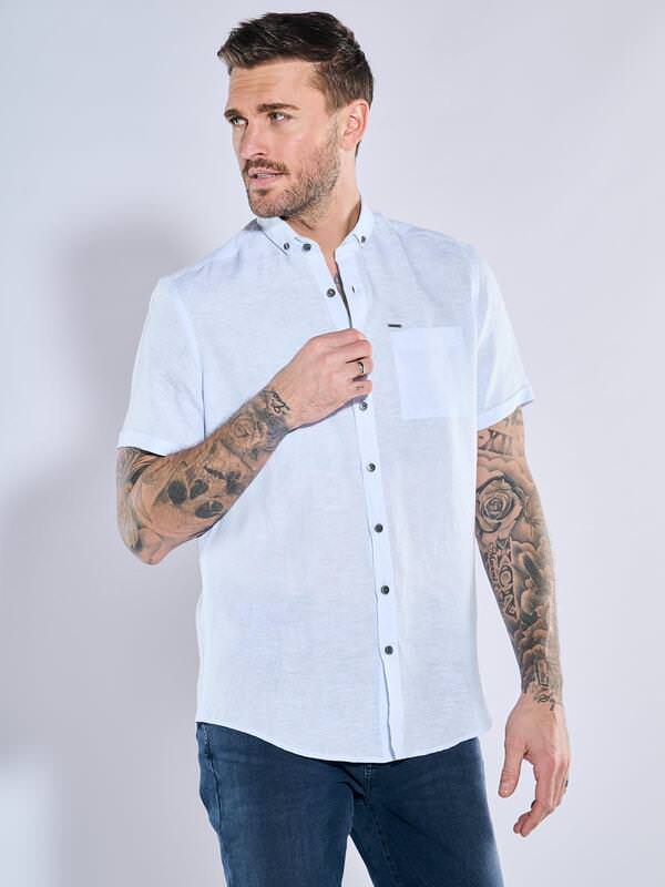 emilio adani Herren Kurzarm-Hemd aus Leinen Blau regular uni Button Down von emilio adani