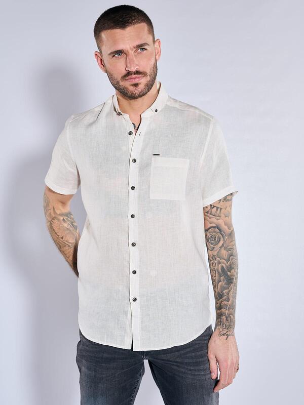 emilio adani Herren Kurzarm-Hemd aus Leinen beige regular uni Button Down von emilio adani