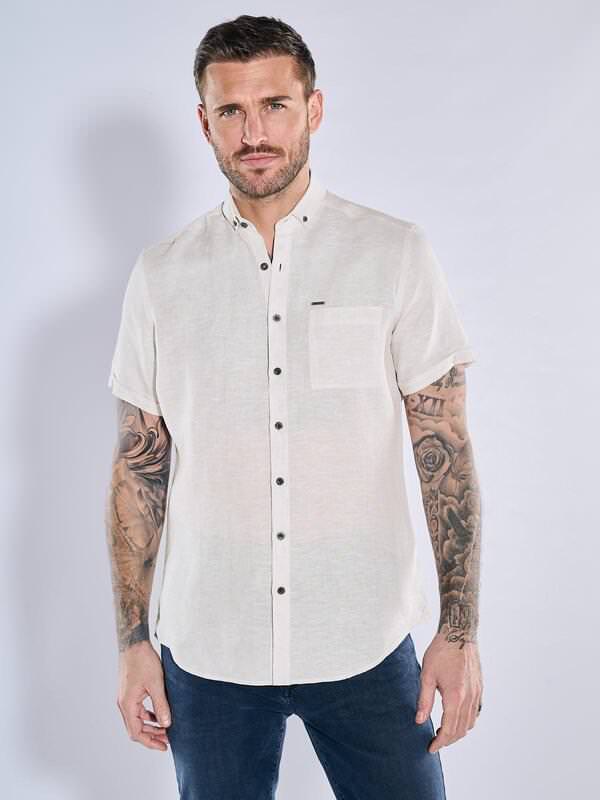 emilio adani Herren Kurzarm-Hemd aus Leinen beige regular uni Button Down emilio adani Herren Kurzarm-Hemd aus Leinen beige regular uni Button Down von emilio adani