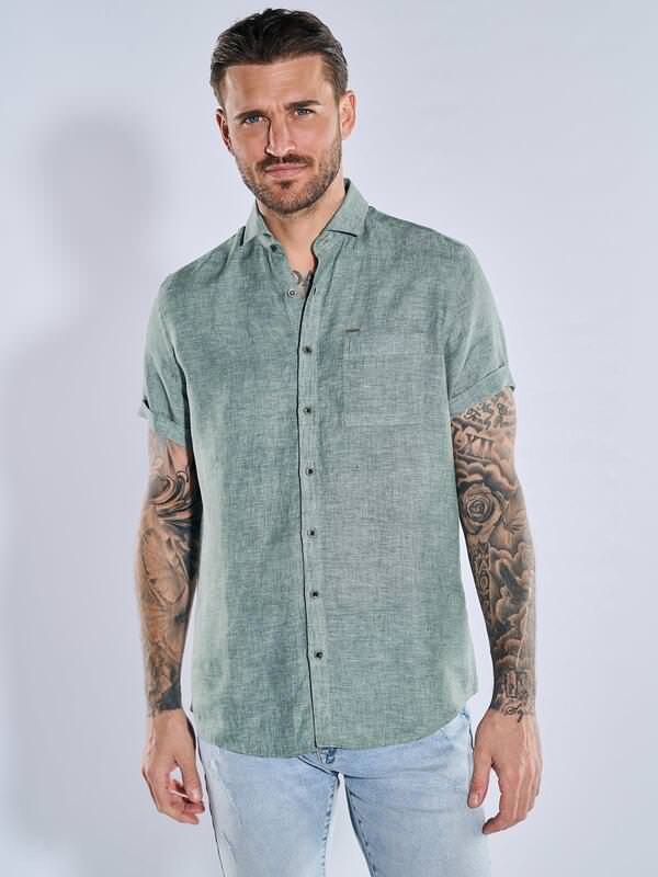 emilio adani Herren Kurzarm-Hemd aus Leinen grün regular uni Haifisch emilio adani Herren Kurzarm-Hemd aus Leinen grün regular uni Haifisch von emilio adani