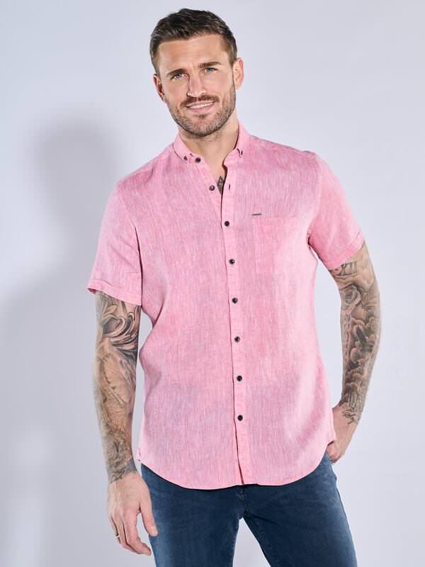 emilio adani Herren Kurzarm-Hemd aus Leinen rot regular uni Button Down von emilio adani