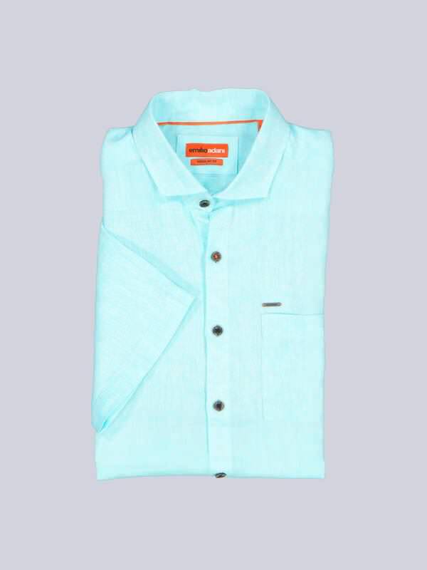 emilio adani Herren Kurzarm-Hemd aus Leinen Türkis regular uni Haifisch von emilio adani