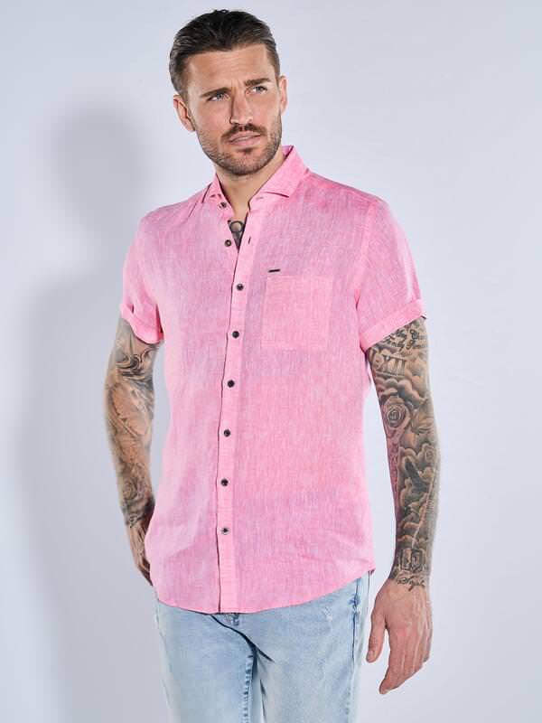 emilio adani Herren Kurzarm-Hemd aus Leinen violett regular uni Haifisch emilio adani Herren Kurzarm-Hemd aus Leinen violett regular uni Haifisch von emilio adani