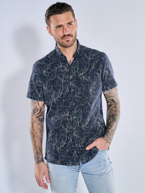 emilio adani Herren Kurzarm-Hemd gemustert Blau regular Button Under von emilio adani