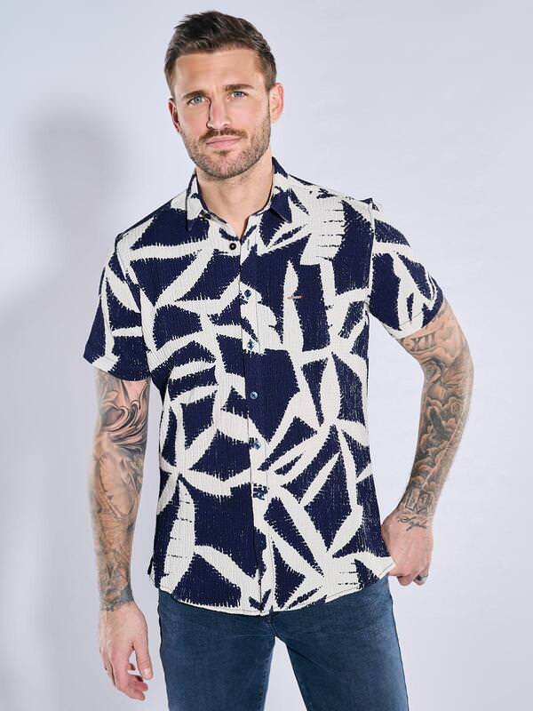 emilio adani Herren Kurzarm-Hemd gemustert Blau slim fit Kent-Kragen von emilio adani