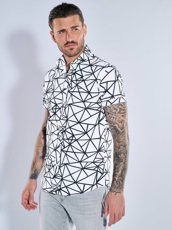 emilio adani Herren Kurzarm-Hemd gemustert Schwarz regular Haifisch von emilio adani