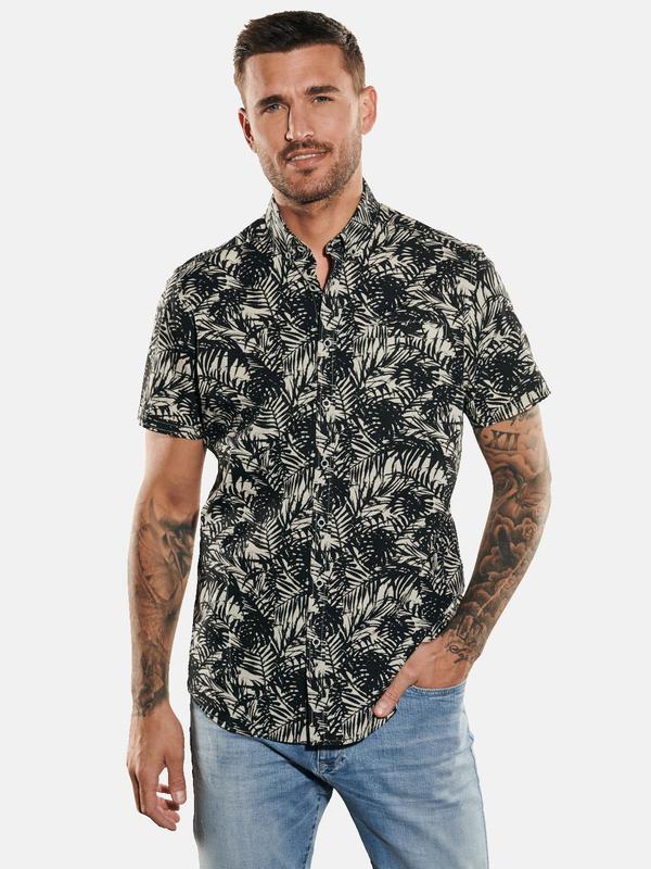 emilio adani Herren Kurzarm-Hemd gemustert schwarz slim fit Button Down von emilio adani