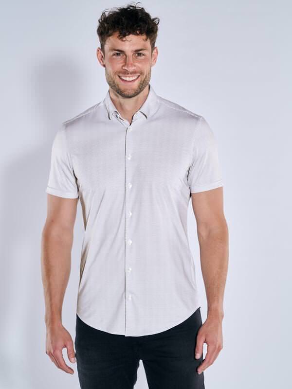 emilio adani Herren Kurzarm-Hemd gemustert Weiß slim fit Button Under von emilio adani