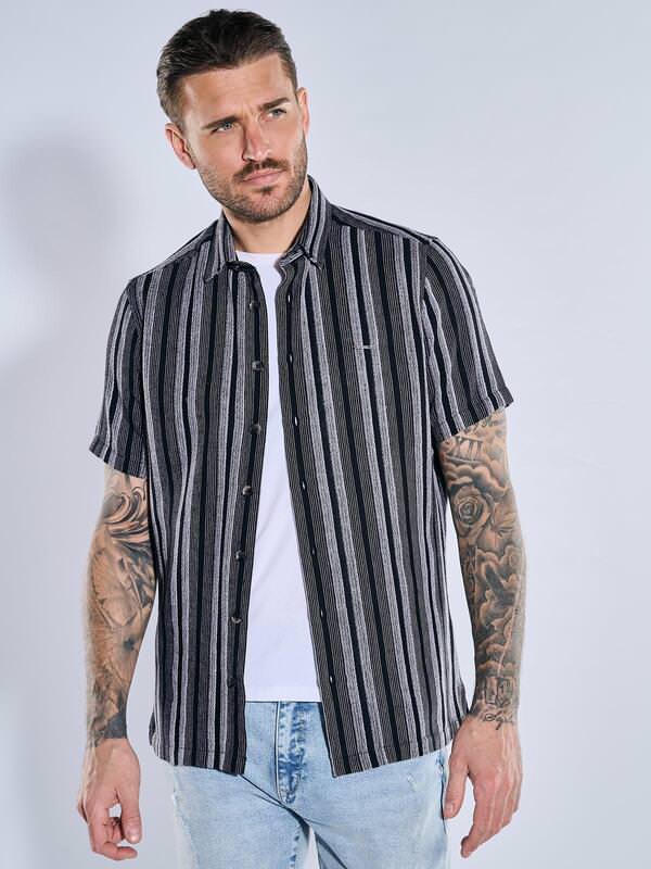 emilio adani Herren Kurzarm-Hemd gestreift Blau regular Kent-Kragen von emilio adani