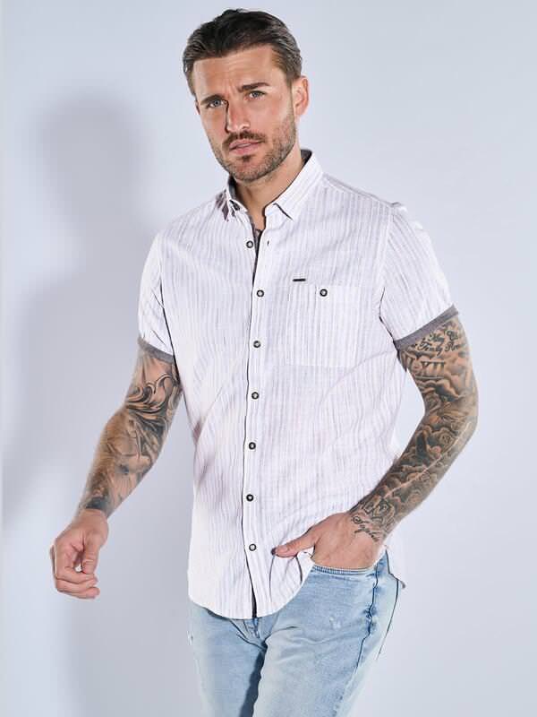 emilio adani Herren Kurzarm-Hemd gestreift Braun regular Button Under von emilio adani