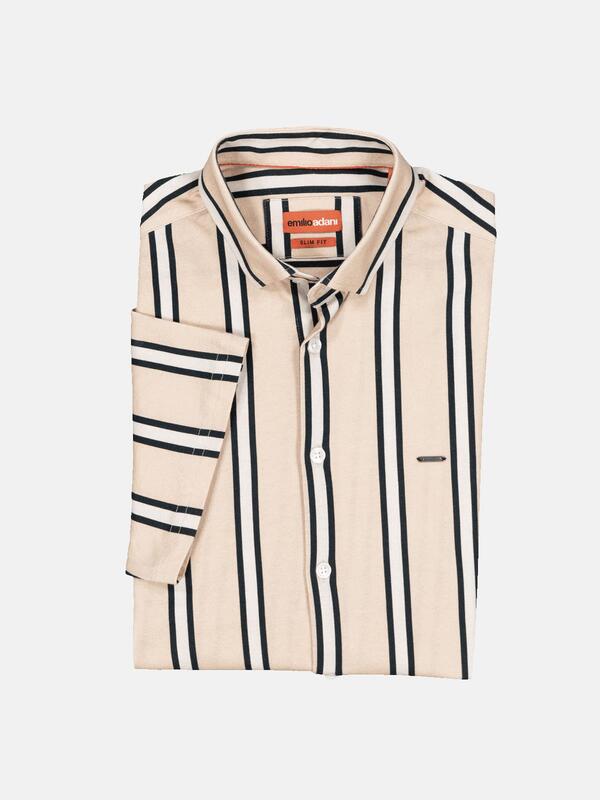 emilio adani Herren Kurzarm-Hemd slim fit beige gestreift Button Under emilio adani Herren Kurzarm-Hemd slim fit beige gestreift Button Under von emilio adani