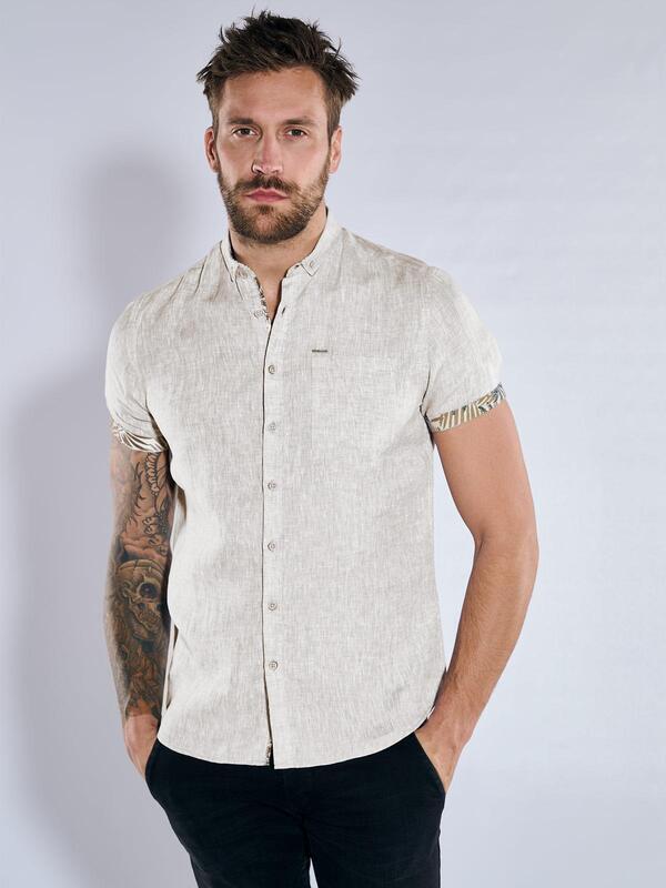 emilio adani Herren Kurzarm-Hemd uni beige regular Button Down von emilio adani