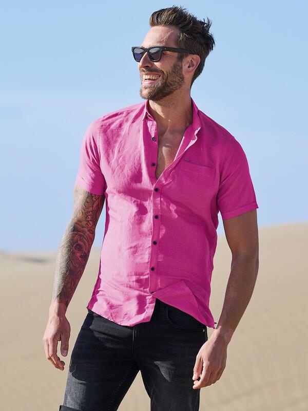 emilio adani Herren Kurzarm-Hemd uni violett regular Button Under von emilio adani