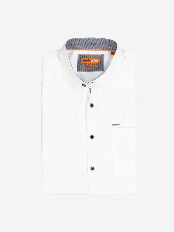 emilio adani Herren Kurzarm-Hemd uni weiß regular Button Under von emilio adani