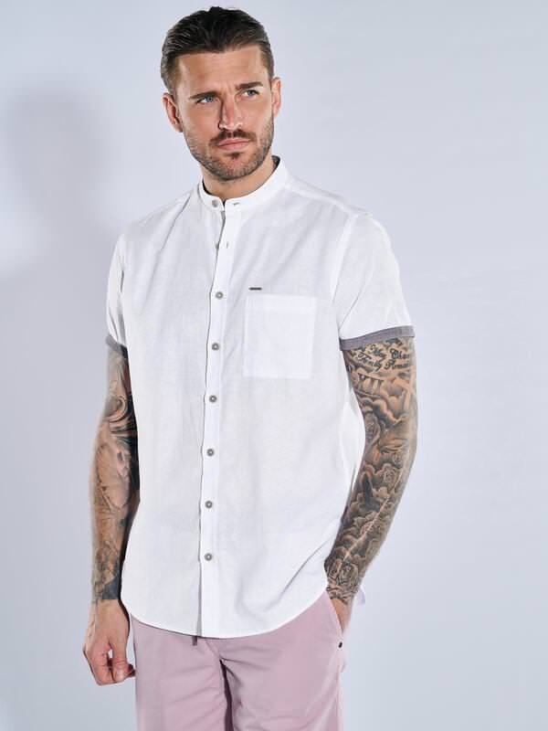 emilio adani Herren Kurzarm-Hemd uni Weiß regular Stehkragen von emilio adani