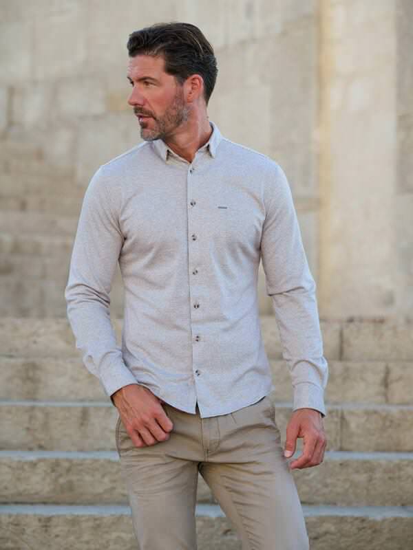 emilio adani Herren Langarm-Hemd in Jerseyqualität Grau slim fit uni Button Under emilio adani Herren Langarm-Hemd in Jerseyqualität Grau slim fit uni Button Under von emilio adani