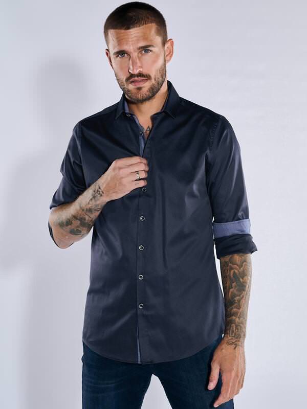 emilio adani Herren Langarm-Hemd "My Favorite" Blau regular uni Kent-Kragen von emilio adani