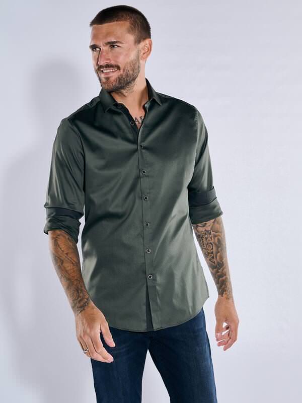 emilio adani Herren Langarm-Hemd "My Favorite" Grün regular uni Kent-Kragen von emilio adani