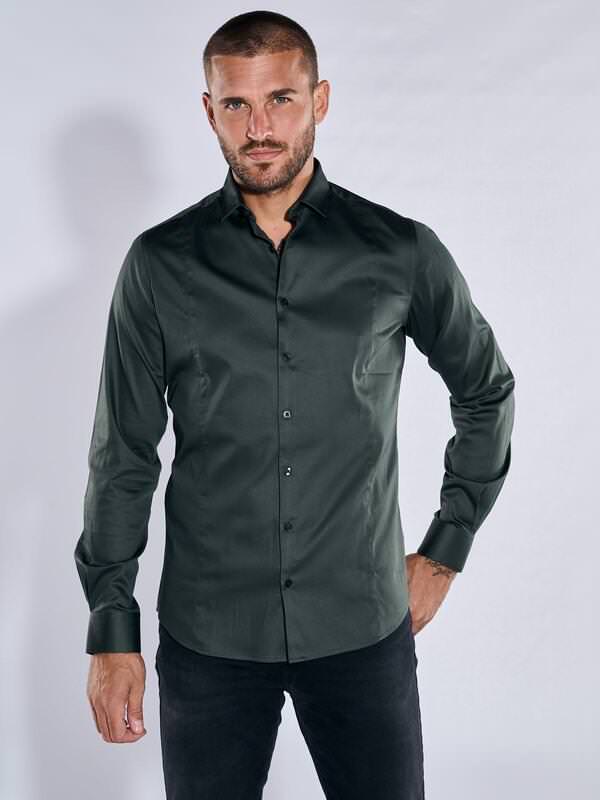 emilio adani Herren Langarm-Hemd "My Favorite" Grün slim fit uni Haifisch von emilio adani