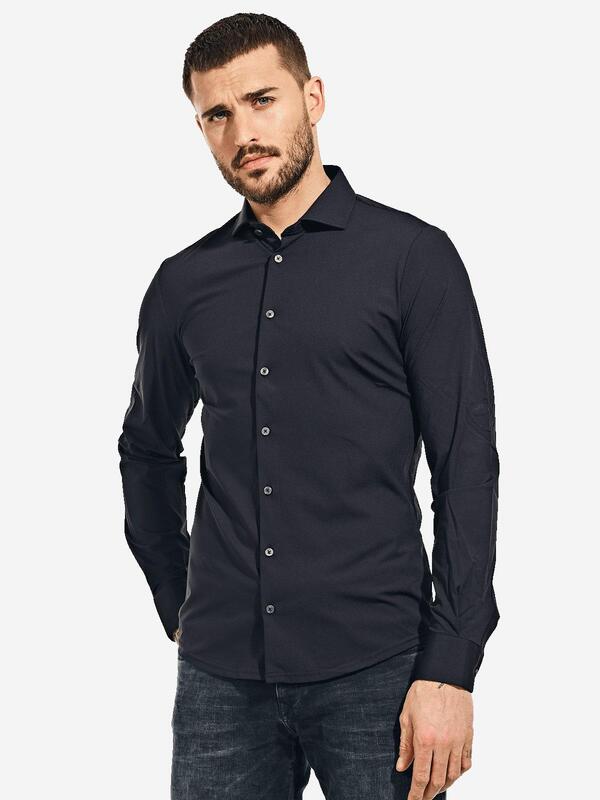 emilio adani Herren Langarm-Hemd "My Favorite" schwarz slim fit uni Haifisch von emilio adani