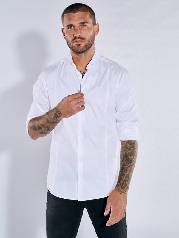 emilio adani Herren Langarm-Hemd "My Favorite" weiß slim fit uni Haifisch von emilio adani