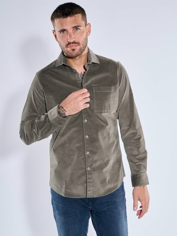 emilio adani Herren Langarm-Hemd aus Babycord Grün regular uni Haifisch von emilio adani