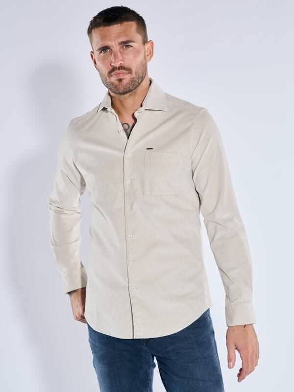 emilio adani Herren Langarm-Hemd aus Babycord Weiß regular uni Haifisch von emilio adani