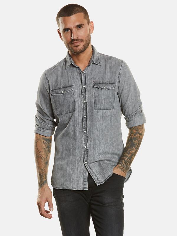 emilio adani Herren Langarm-Hemd aus Denim grau regular uni Kent-Kragen von emilio adani