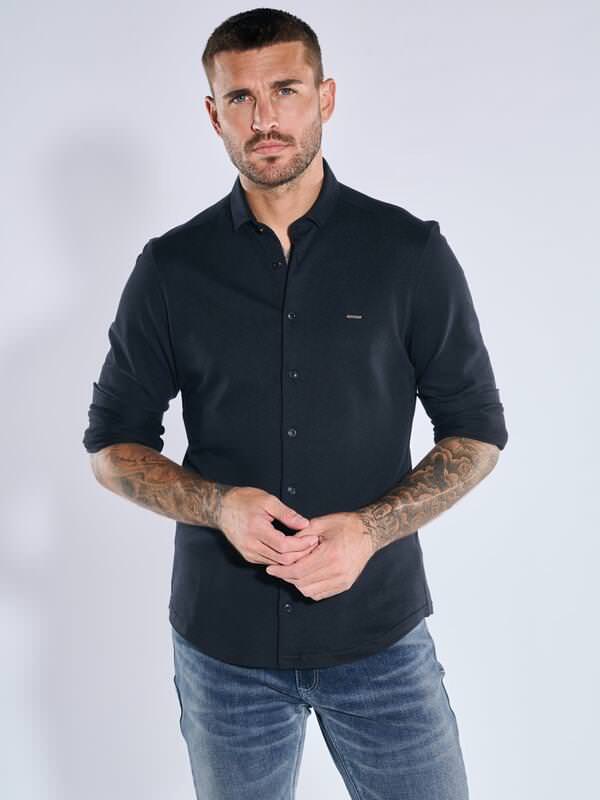 emilio adani Herren Langarm-Hemd aus Jersey Blau slim fit uni von emilio adani